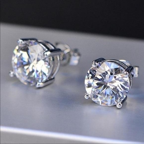 4 CT SOLITAIRE DIAMOND 925 SILVER STUD EARRINGS - Picture 3 of 6